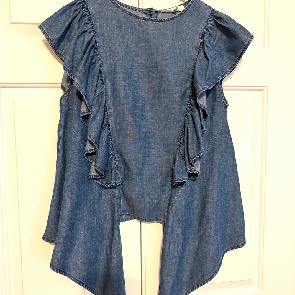Frame Blue Ruffle Blouse Size Medium - Picture 11 of 16